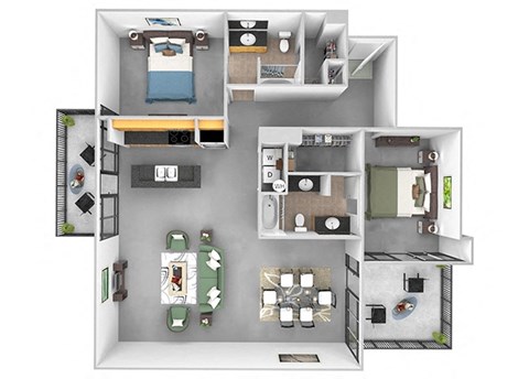 Main 3 Downtown floor plan B7 Tower  - 2 bed 2 bath - 3D